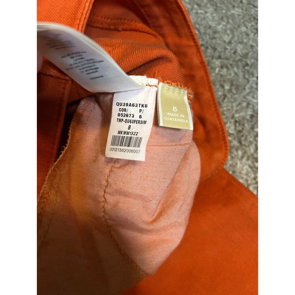 Michael Kors Pants Women 8 Orange Persimmon Stretch Cotton Slim Straight